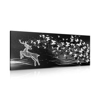 Picture of a beautiful deer with butterflies in black & white