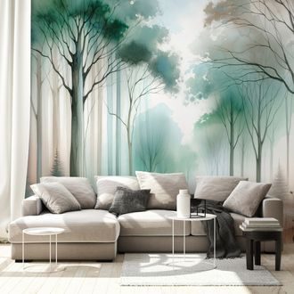 FOTOTAPETA AKVARELOVÝ LES V MLZE - TAPETY LES - TAPETY