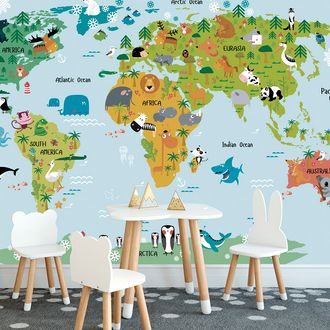 PAPIER PEINT AUTOCOLLANT CARTE DU MONDE POUR ENFANTS AVEC DES ANIMAUX - PAPIERS PEINTS AUTOCOLLANTS - PAPIER PEINT