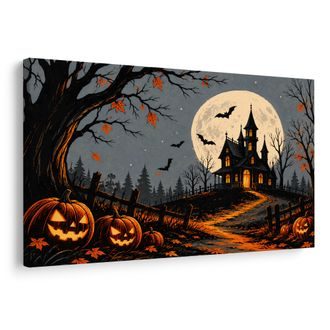 OBRAZ STRAŠIDELNÝ DŮM POD ÚPLŇKEM - HALLOWEENSKÉ A HOROROVÉ OBRAZY - OBRAZY