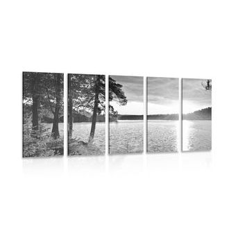 5-DÍLNÝ OBRAZ ZÁPAD SLUNCE NAD JEZEREM V ČERNOBÍLÉM PROVEDENÍ - ČERNOBÍLÉ OBRAZY - OBRAZY
