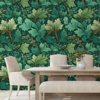 SAMOLEPÍCÍ TAPETA ZELENÉ LISTY V KLASICKÉM STYLU - WALLPAPERS LEAVES - WALLPAPERS