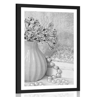 POSTER WITH MOUNT LUXURIOUS STILL LIFE IN BLACK AND WHITE - BLACK AND WHITE - POSTERS