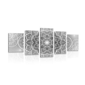 5-DÍLNÝ OBRAZ ORIENTÁLNÍ MANDALA V ČERNOBÍLÉM PROVEDENÍ - ČERNOBÍLÉ OBRAZY - OBRAZY
