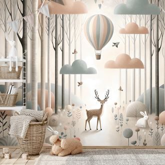 SAMOLEPÍCÍ TAPETA LESNÍ POHÁDKA S BALÓNEM - DĚTSKÉ TAPETY - TAPETY