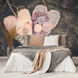 WALL MURAL HANDMADE HEART ON A STUMP - WALLPAPERS VINTAGE AND RETRO - WALLPAPERS
