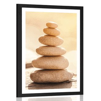 POSTER MIT PASSEPARTOUT STABILE STEINPYRAMIDE - FENG SHUI - POSTER
