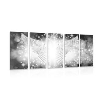 5-PIECE CANVAS PRINT BLACK AND WHITE WINGS WITH ABSTRACT ELEMENTS - BLACK AND WHITE PICTURES - PICTURES