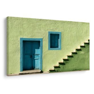 WANDBILD BLAUE TÜR UND TREPPEN - BUNTE HÄUSER - BILDER