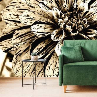 WALL MURAL SEPIA-TONED EXOTIC DAHLIA - BLACK AND WHITE WALLPAPERS - WALLPAPERS