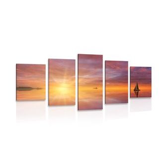 5-DÍLNÝ OBRAZ OPUŠTĚNÁ LOĎKA NA MOŘI - OBRAZY PŘÍRODY A KRAJINY - OBRAZY