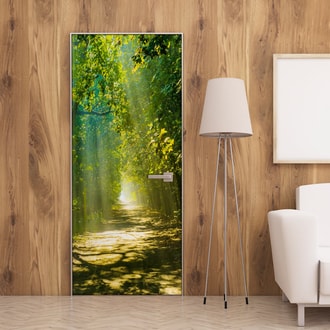 Photo wallpaper on the door with a motif of a summer path in nature