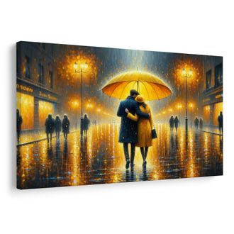 WANDBILD ROMANTIK UNTER DEM REGENSCHIRM - BILDER MIT LIEBESMOTIVEN - BILDER