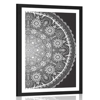 POSTER WITH MOUNT ORNAMENTAL MANDALA WITH A LACE IN BLACK AND WHITE DESIGN - BLACK AND WHITE - POSTERS
