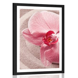 Plakat s paspartujem morski pesek in rožnata orhideja