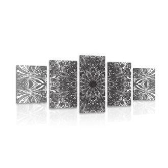 5-DÍLNÝ OBRAZ ČERNOBÍLÁ ROZETA - ČERNOBÍLÉ OBRAZY - OBRAZY