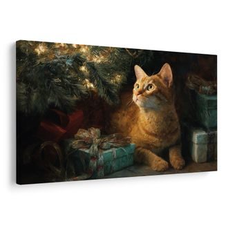 OBRAZ VÁNOČNÍ KOČKY UŽÍVAJÍCÍ SI VÁNOČNÍ POHODU - VÁNOČNÍ A ZIMNÍ OBRAZY - OBRAZY