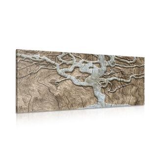 PICTURE ABSTRACT TREE ON WOOD IN BEIGE DESIGN - PICTURES OF TREES AND LEAVES - PICTURES