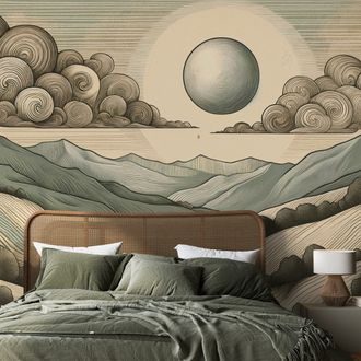 SAMOLEPÍCÍ TAPETA HORSKÁ KRAJINA V RETRO STYLU - TAPETY HORY - TAPETY