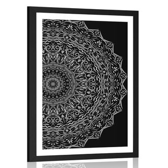 PLAKAT Z PASSE-PARTOUT MANDALA W VINTAGE STYLU W CZARNO-BIAŁYM KOLORZE - CZARNOBIAŁE - PLAKATY