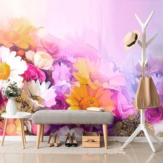 TAPETA OLEJOMALBA PESTROBAREVNÝCH KVĚTIN - TAPETY - TOTÁLNÍ VÝPRODEJ 🔥