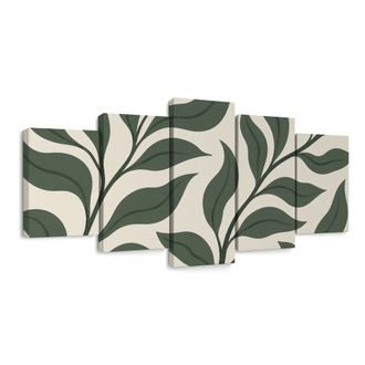 TABLEAU EN 5 PARTIES – FEUILLES VERTES EN MOUVEMENT - TABLEAUX ARBRES ET FEUILLES - TABLEAUX