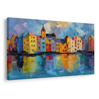 OBRAZ BAREVNÉ DOMY U ŘEKY - BAREVNÉ DOMY - OBRAZY