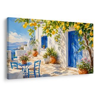 TABLEAU SUR TOILE – COIN MÉDITERRANÉEN AVEC CITRONNIER - TABLEAUX DE LA MER ET DE LA PLAGE - TABLEAUX