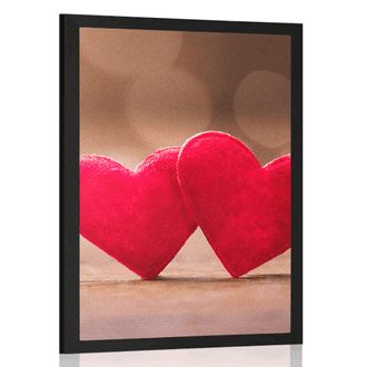 AFFICHE COEURS ROUGES SUR UNE TEXTURE EN BOIS - AMOUR - AFFICHES