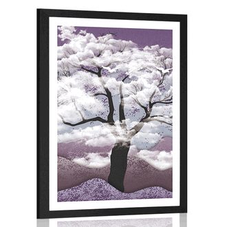 POSTER WITH MOUNT TREE COVERED WITH CLOUDS - NATURE - POSTERS