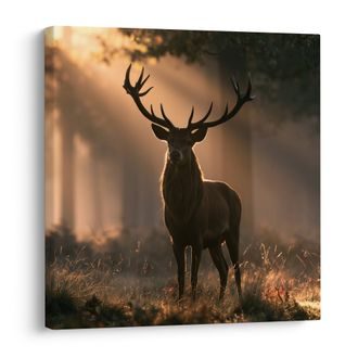 CANVAS SCHILDERIJ HERT IN DE ZONNESTRALEN VAN HET BOS - SCHILDERIJEN HERTEN - SCHILDERIJEN