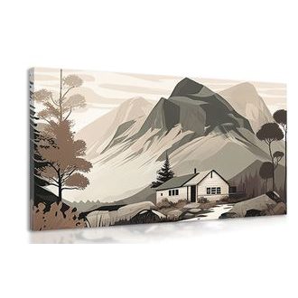 IMPRESSION SUR TOILE CHALET SCANDINAVE À LA MONTAGNE - IMPRESSION SUR TOILE MONTAGNES - IMPRESSION SUR TOILE