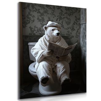 WANDBILD EISBÄR MIT EINER ZEITUNG AUF DEM KLO - WANDBILDER BÄREN - BILDER