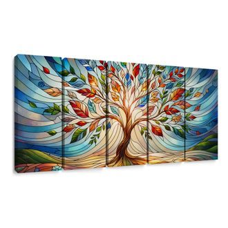 5-DÍLNÝ OBRAZ VITRÁŽOVÝ STROM ŽIVOTA A BAREV - OBRAZY STROMY ŽIVOTA - OBRAZY