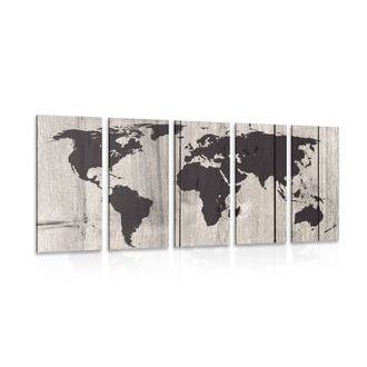 5-DÍLNÝ OBRAZ MAPA NA DŘEVĚNÉM POZADÍ - OBRAZY MAPY - OBRAZY
