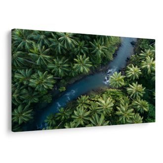 WANDBILD TROPISCHER FLUSS IM DSCHUNGEL - BILDER BÄUME UND LAUB - BILDER