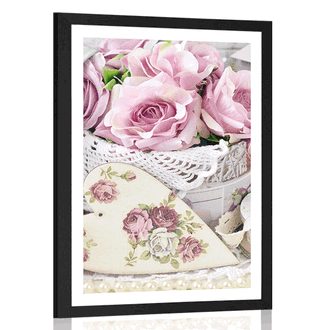 AFFICHE AVEC MONTURE STYLE VINTAGE ROMANTIQUE - FLEURS - AFFICHES