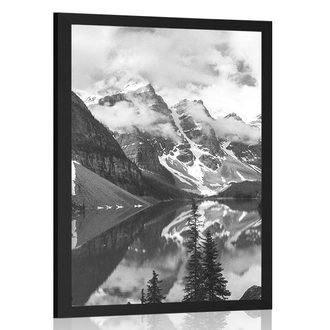 Plakát s paspartou nádherná černobílá horská krajina