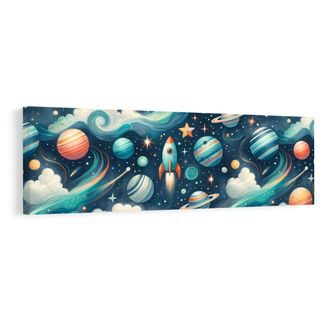 OBRAZ KOSMOS S RAKETOU A HVĚZDAMI - DĚTSKÉ OBRAZY VESMÍR - OBRAZY
