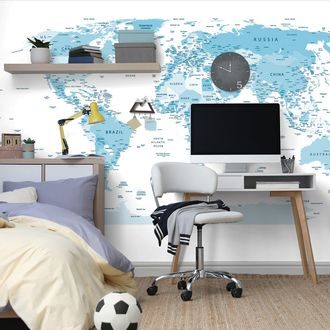 WALLPAPER DETAILED MAP OF THE WORLD IN BLUE - WALLPAPERS MAPS - WALLPAPERS