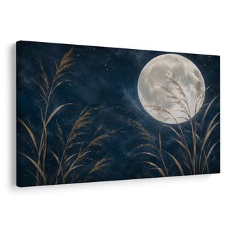 TABLEAU SUR TOILE – NUIT AU CLAIR DE LUNE DANS LES ROSEAUX DORÉS - TABLEAUX MOIS - TABLEAUX