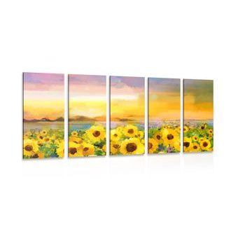 5-teiliges Wandbild Sonnenblumenfeld