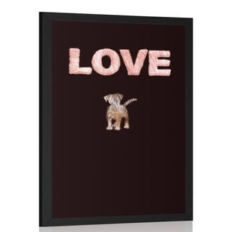 Poszter kutya Love felirattal fekete alapon