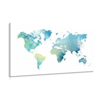 CANVAS PRINT WORLD MAP IN WATERCOLOR DESIGN - PICTURES OF MAPS - PICTURES