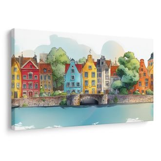 OBRAZ BAREVNÉ DOMY U ŘEKY - BAREVNÉ DOMY - OBRAZY