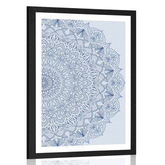 POSTER MIT PASSEPARTOUT DETAILLIERTES MANDALA IN BLAU - FENG SHUI - POSTER