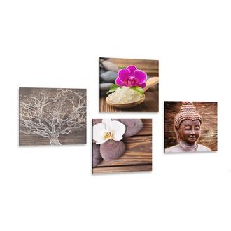 SET OBRAZŮ FENG SHUI V PŘÍRODNÍM PROVEDENÍ - SESTAVY OBRAZŮ - OBRAZY