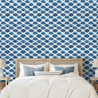 SAMOLEPÍCÍ TAPETA MODRÉ MUŠLE NA BÍLÉM POZADÍ - VZOROVANÉ TAPETY - TAPETY