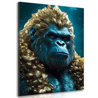 WANDBILD BLAU-GOLDENER GORILLA - WANDBILDER MIT DEN HERRSCHERN DES TIERREICHS - BILDER