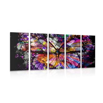 5-PIECE CANVAS PRINT UNUSUAL BUTTERFLY - POP ART PICTURES - PICTURES